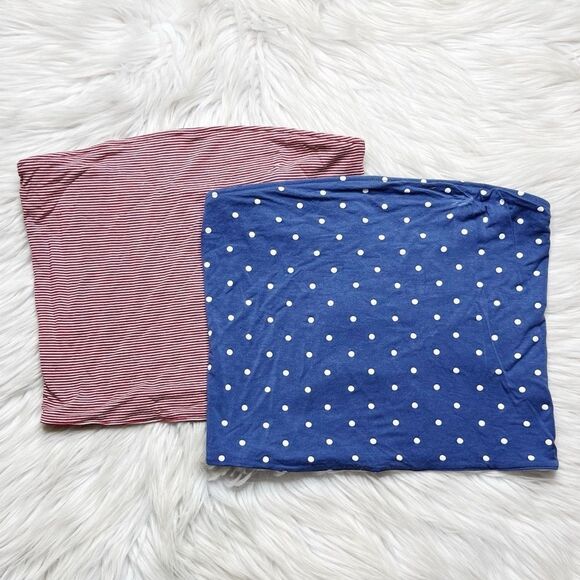 American Eagle Tube Top Set Stripes and Polka Dots Red Blue Size Small - Picture 1 of 4